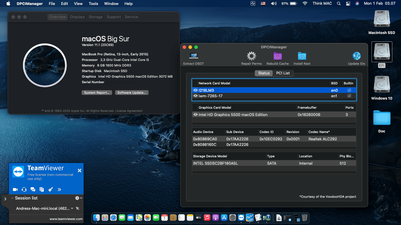 Success Hackintosh macOS Big Sur 11.1 Build 20C69 in Lenovo Thinkpad X250